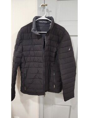 Mens Nautica black/gray reversible quilted  jacket size L